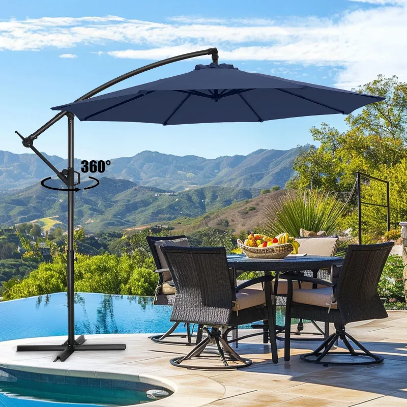 Photo 1 of 10ft Cantilever Patio Umbrella,360-Degree Rotation Hanging Offset Market Outdoor Sun Shade for Backyard,Deck, Poolside,Easy Tilt,Navy