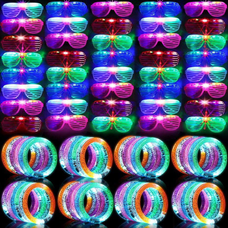 Photo 1 of 96 Pack Glow in the Dark Party Supplies Include 48 Pcs Light up Glasses and 48 Pcs LED Bracelets, LED Party Favors Neon Flashing Bulk Gifts for Adult Bachelor Carnival Birthday Concerts Wedding