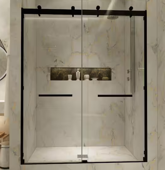Photo 1 of Portofino 44-48 in. W x 74 in. H Double Sliding Frameless Shower Door with 3/8 in. Thickness Clear Tempered Glass



