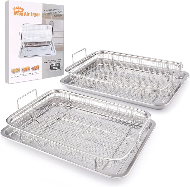 Photo 1 of 
2 Pack Air Fryer Basket for Oven 15.7"x11.8", Large Air Fryer Basket and Tray Stainless Steel Oven Air Fryer Pan Rack for Cooking Baking and Broiling