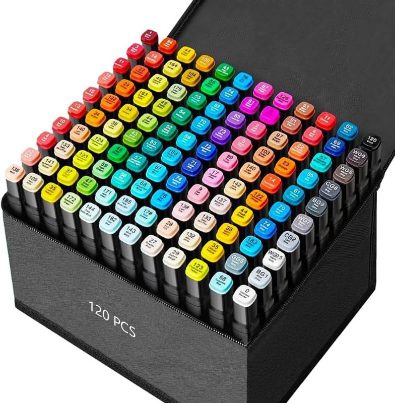 Photo 1 of 120 Colors Alcohol Markers Art Markers for Kids and Adult Drawing Markers Dual Tip Coloring Painting Perfect for Boys Girls Students Gift