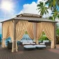 Photo 1 of 10'x12' Hardtop Gazebo Heavy Duty Outdoor Patio Gazebo with Netting and Curtains Deck Backyard UV Resistant Waterproof Metal Roof for Garden, Party, Yard