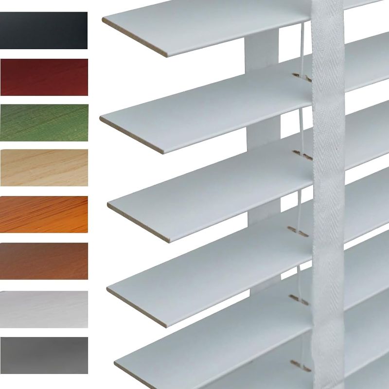 Photo 1 of 2" Slats Indoor Wood Blinds, Cordless Wooden Window Shades, Custom Size Wide 16" 20" 28" 35" 40" 43" 48" 52" 55" 62" 70" 76" Blackout Privacy Horizontal Blinds for Office,Bathroom,Living Room(White)