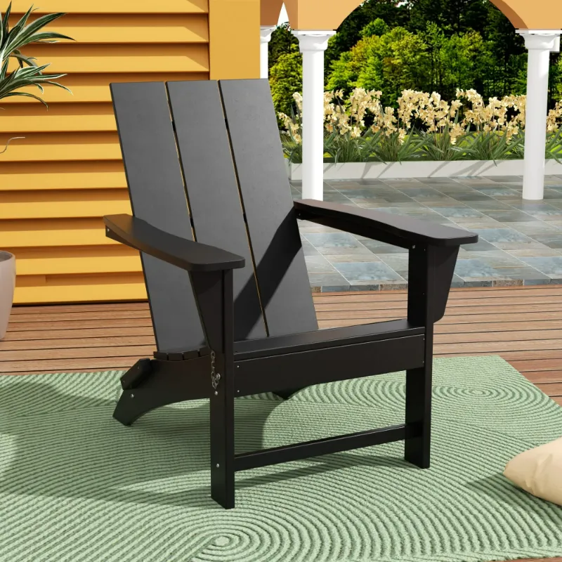 Photo 1 of WestinTrends Ashore Adirondack Chair, All Weather Resistant Poly Lumber Outdoor Patio Chairs, Modern Farmhouse Foldable Porch Lawn Fire Pit Plastic Chairs Outdoor Seating, Black
