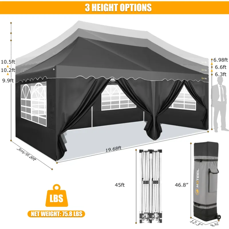 Photo 1 of ***PARTS ONLY****COBIZI 10X20 Pop up Canopy Tent with 6 Removable Side Walls Heavy Duty,Waterproof Adjustable Outdoor Event Party tent Parties,Commercial Instant Portable,Weddings,Camping,with Wheeled Bag,Black
