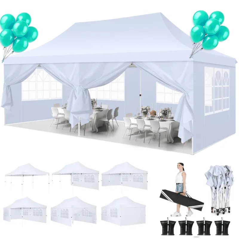 Photo 1 of HOTEEL 10'x20' Pop up Canopy Tent with 6 Removable Sidewalls, Instant Outdoor Canopy Shelter with Upgrade Raised Roof and Carry Bag,White
