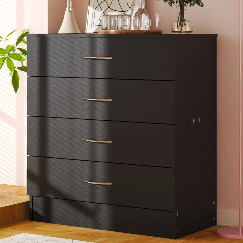 Photo 1 of UBesGoo Black Chest of Drawers Dresser Wood Organizer Cabinet,4 Drawer Nightstand Side Table,Furniture for Bedroom