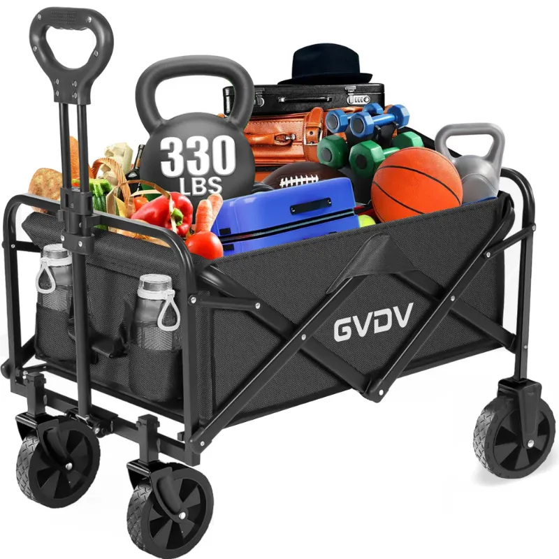 Photo 1 of ***MISSING A WHEEL**GVDV Collapsible Wagon Cart, Portable Utility Wagon for Camping, Beach, Picnic, Shopping, Sports, and Grocery Transport, Black