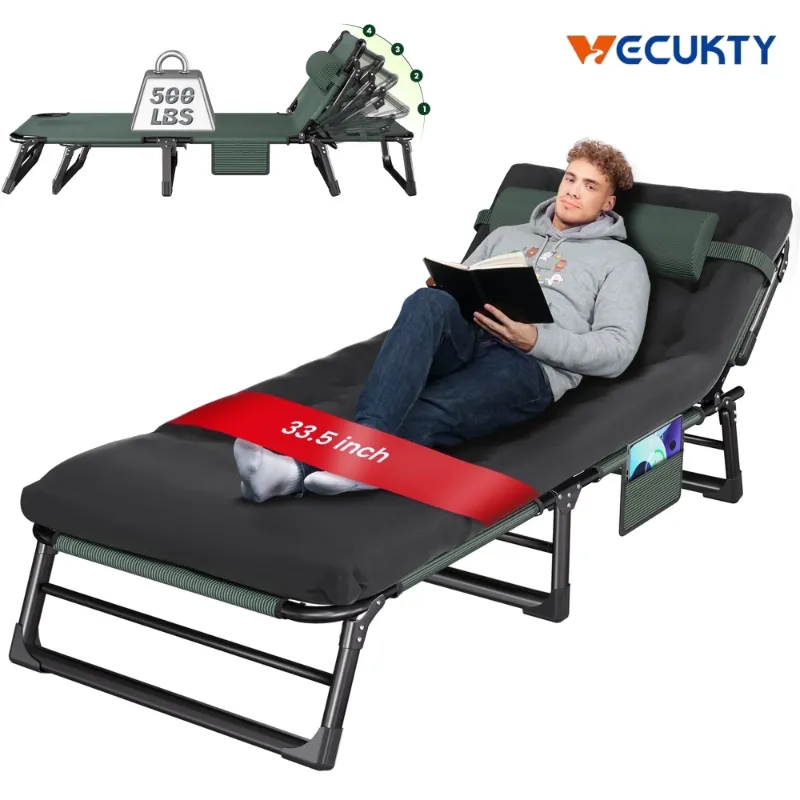 Photo 1 of ***MISSING PARTS****Oversized 33.5in Portable Outdoor Camp Cots 3 in 1 Adjustable 4 Positions Reclining Lounge Chairs with Pillow Emergency Sleepover Bed for Camping