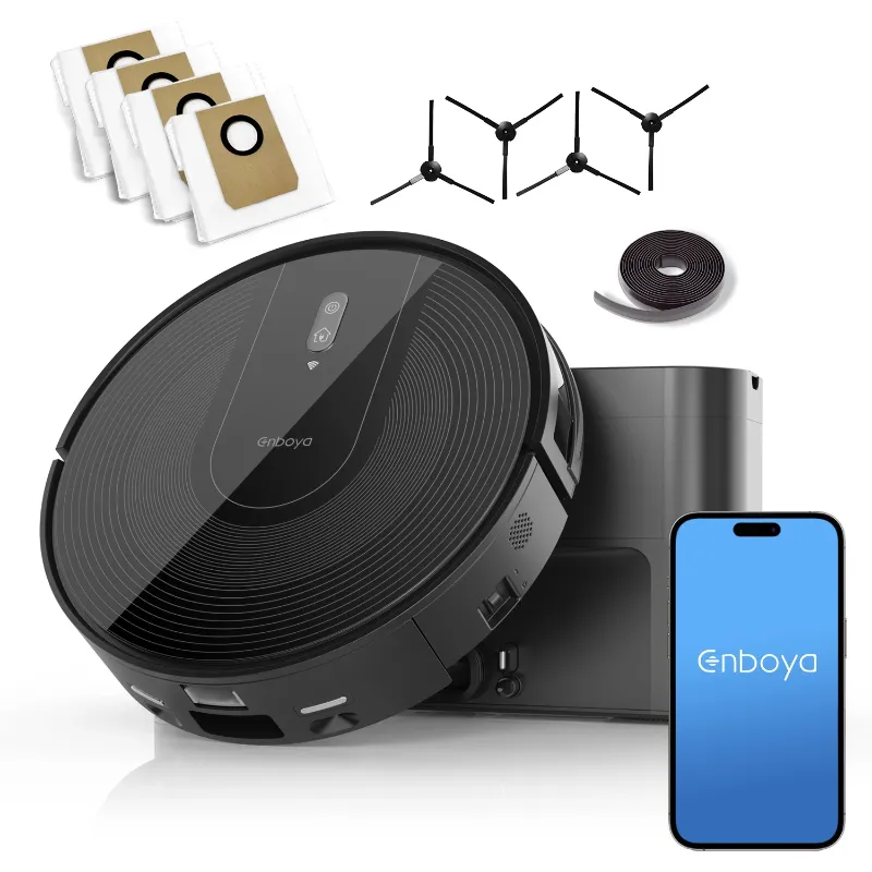 Photo 1 of Enboya D60+ Robot Vacuum Cleaner with Self Emptying Base, 85 Days of Dust, Powerful 9000Pa Suction, Wi-Fi/App/Voice Control, Smart Robotic Vacuum Ideal for Hard Floors,Pet Hair and Low Carpets