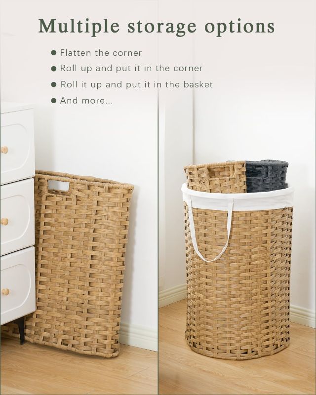 Photo 1 of ****not exactly the same*****Laundry Hamper with Lid Wicker Laundry Hamper Round 26.5 Gal (100 L) Laundry Basket Handwoven Rattan Laundry Basket with Removable Bag Handles 2 Mesh Bags for Living Room Bedroom Natural