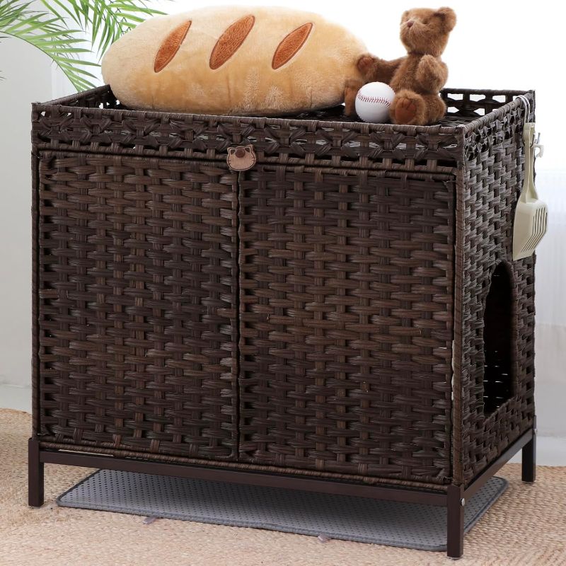 Photo 1 of SETVSON Laundry Hamper with Lid Wicker Laundry Hamper Round 26.5 Gal (100 L) Laundry Basket Handwoven Rattan Laundry Basket with Removable Bag Handles 2..