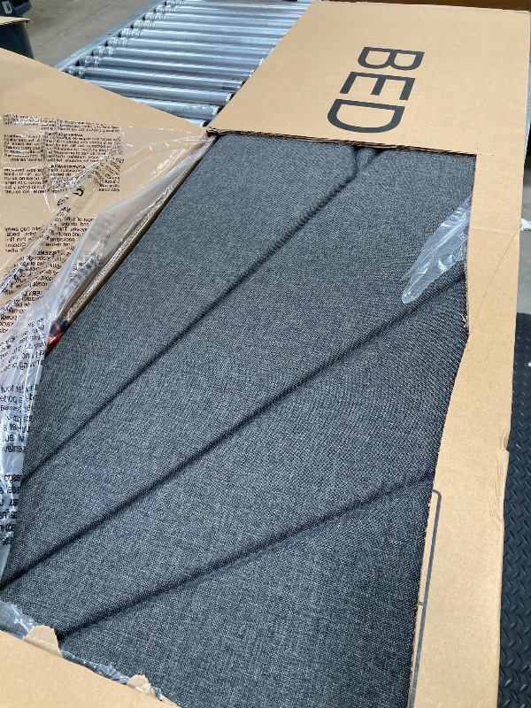 Photo 1 of ***HAS TEAR ON HEADBOARD***Full Size Upholstered Bed Frame with Charging Station, Platform Bed Frame with Storage Headboard, Solid Wood Slats Support, No Box Spring Needed, Dark Gray