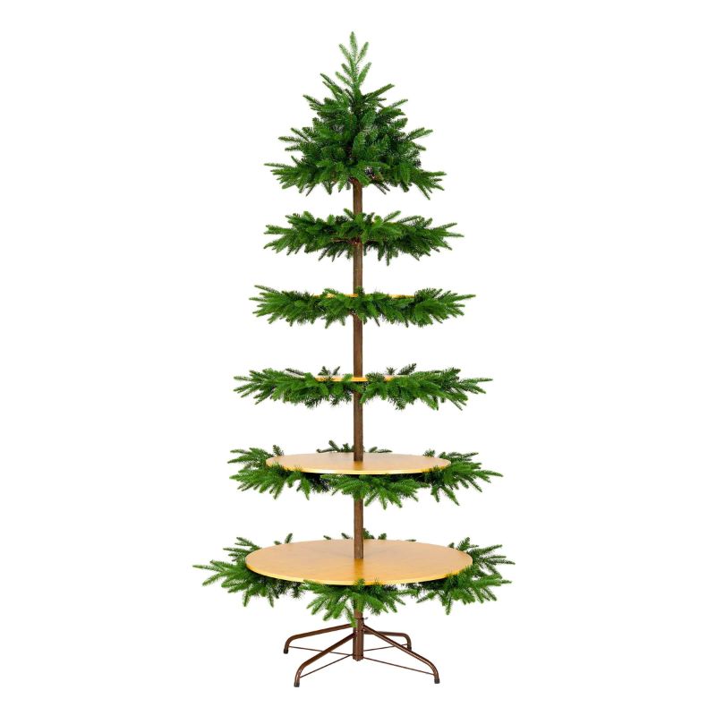 Photo 1 of 7.5ft. Unlit Slim Platform Artificial Christmas Tree with Shelves

