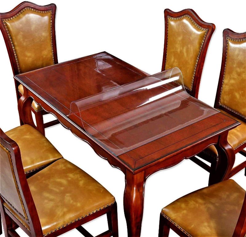 Photo 1 of  Clear Plastic Tablecloth Dining Coffee Table Tabletop Protector Cover Protection Pad Eco Thicken Protective Desk Mat Waterproof Wipeable Kitchen Room Wood Furniture Covers Roll PVC Vinyl