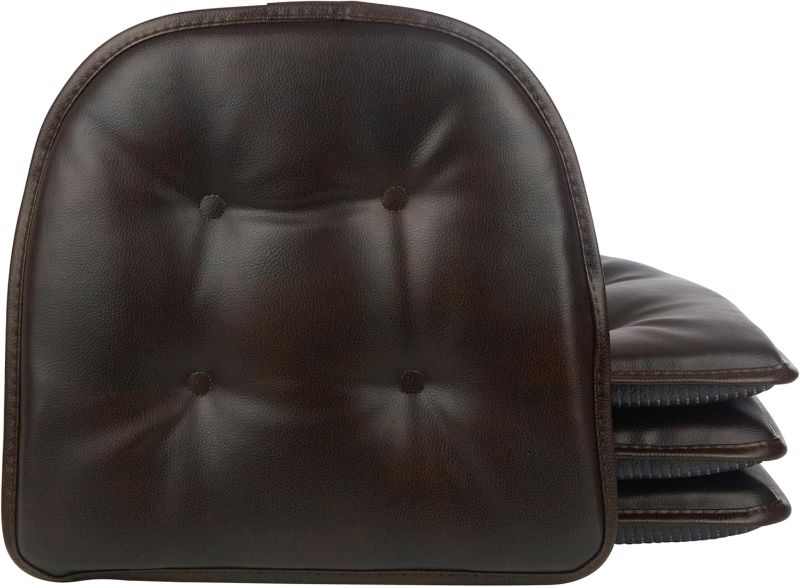 Photo 1 of ***ONE HAS 2 INCH TEAR/ONE IS VERY USED**Klear Vu Omega Non-Slip Chair Cushions, Assembled in USA, U-Shaped Skid-Proof Seat Pads for Dining, Kitchen, Office, 15"x16", 4 Pack, Leather Dark Brown 4 Count