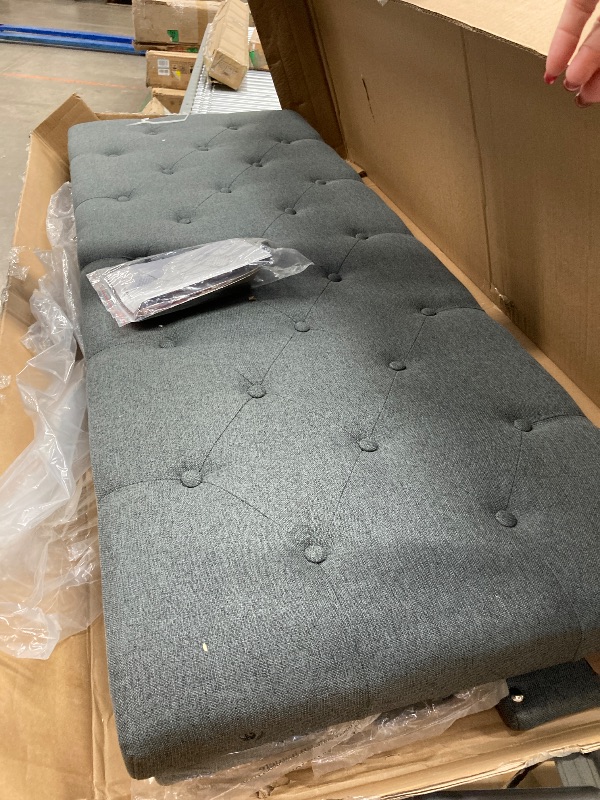Photo 1 of UNIZONE Twin Bed Frame with Button Tufted Headboard, Fabric Upholstered Platform Bed Frame, Mattress Foundation with Wooden Slat Support, Noise Free, No Box Spring Needed, Easy Assembly, Dark Gray