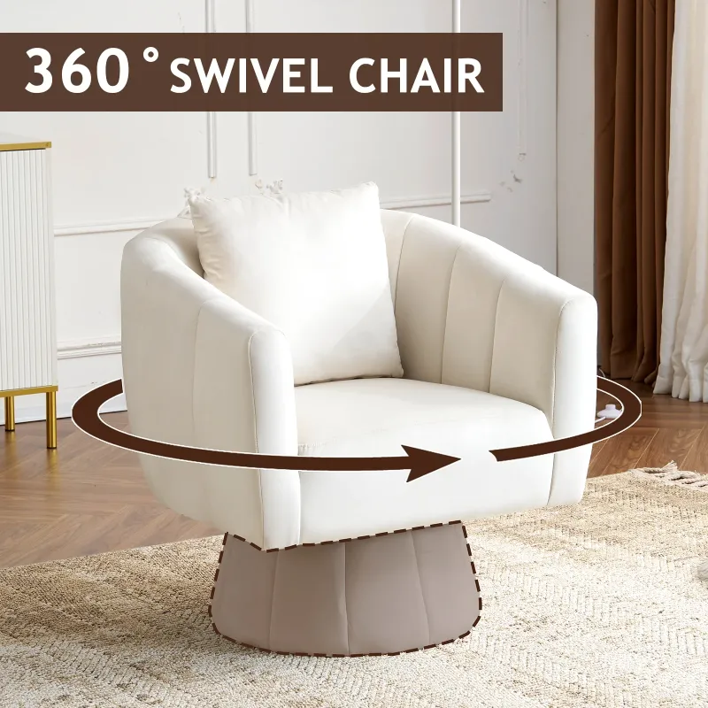 Photo 1 of Ktaxon 360° Swivel Accent Armchair Velvet Upholstered Club Chair, Pumpkin Shape Sofa Corner Barrel Chair Off White