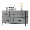 Photo 1 of EDX 5 Drawer Dresser, Wide Chest Of Drawers Nightstand Storage Tower Storage Dresser Fabric Dresser With Wood Top for Living Room, Bedroom, Hallway, Grey
