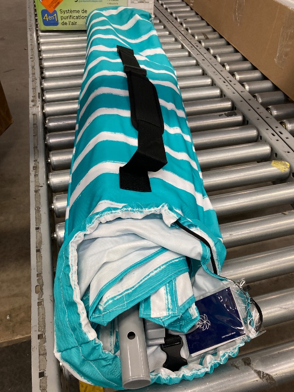 Photo 1 of AMMSUN 8 Feet High Wind Heavy Duty Commercial Grade Beach Umbrella with Sand Anchor Stability Sandbag Air Vent UPF 50+ Telescoping Pole Teal White