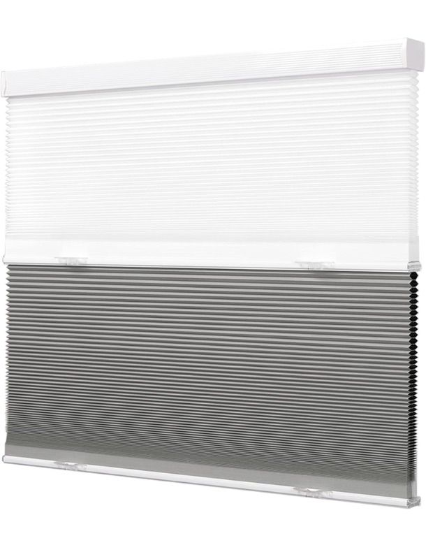 Photo 1 of Boolegon Day Night Cellular Shades Cordless Blackout/Light Filtering 2 Shades in 1 Honeycomb Blinds Top Down Bottom Up Custom Cut to Size Cellular Blinds for Windows, Custom Size, Light Gray.