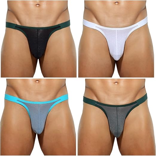 Photo 1 of ***MISSING GREEN/GREY PAIR***   Casey Kevin Men's Sexy Breathable Mesh G-Strings Thong Bulge Pouch Tagless Underwear,4 Pack-Mutilcolor
