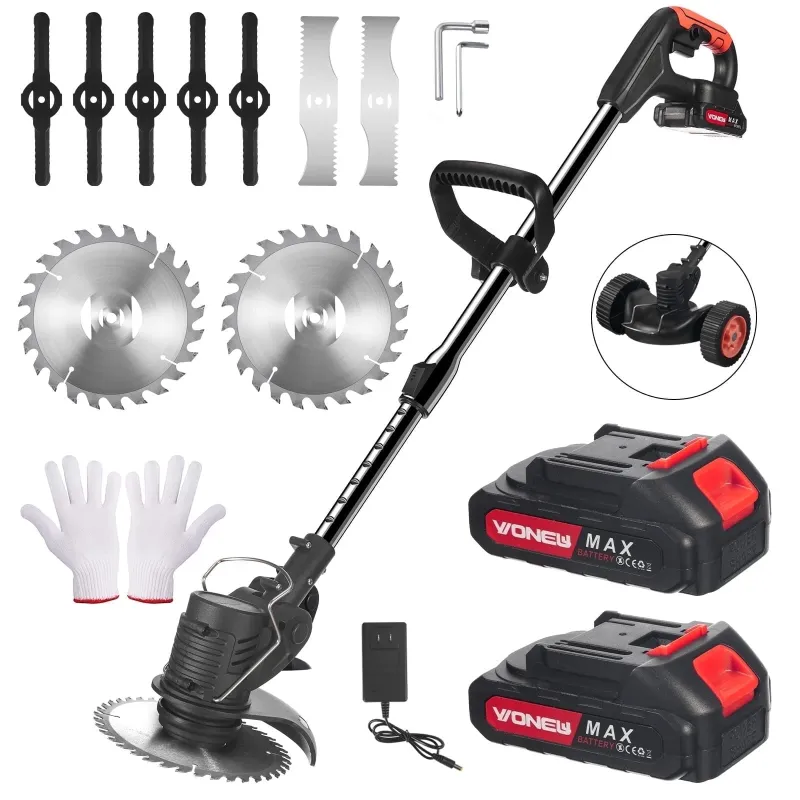 Photo 1 of KingFurt Cordless Electric Weed Wacker String Trimmer 2000W Lawn Grass Edger Tool Electric Brush Cutter with 3 Types Blades and Adjustable Handle
