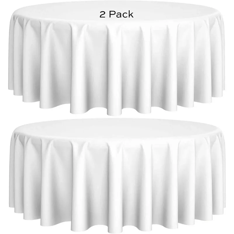 Photo 1 of [2 Pack] 90" Round Premium Tablecloths for Wedding | Banquet | Restaurant | Washable Fabric Table Cloth | White