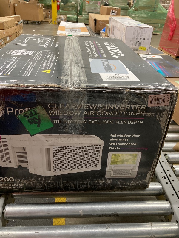 Photo 1 of **ITEM DOES NOT WORK****GE Profile ClearView Inverter Window AirConditioner Unit, 12,200 BTU,115 Volt,U-Shaped Adjustable Depth,Energy Efficient Cooling up to 550 sq ft.,Ultra Quiet, SMART Home Capable,Includes Remote,White