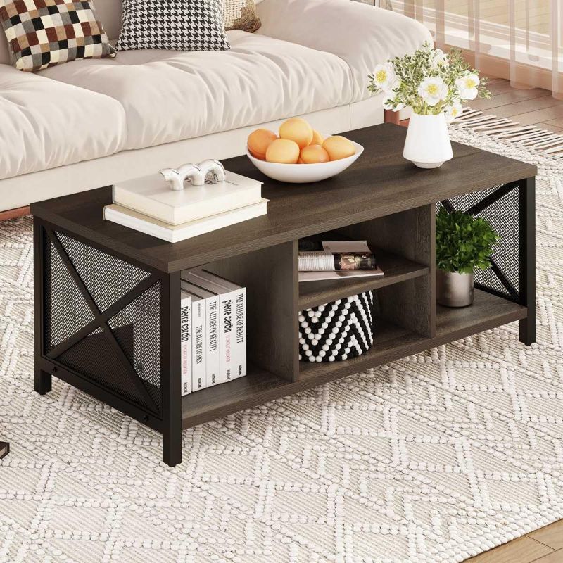 Photo 1 of ***PARTS ONLY***
FATORRI Rustic Coffee Table for Living Room, Farmhouse Dark Wood Center Table, Industrial Rectangle Cocktail Tea Tables (Walnut Brown)