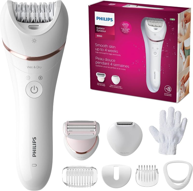 Photo 1 of ***see comments***Philips Epilator Series 8000, Wet & Dry, 3-in-1 with Shaver & Trimmer Attachments for Women, 8 Accessories Included, BRE720/14