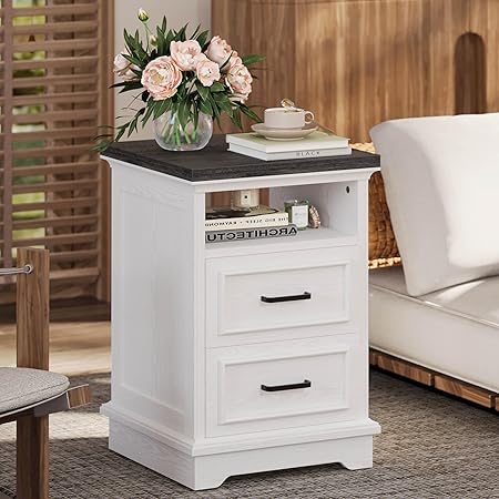 Photo 1 of ***PARTS ONLY***
AHB End Table with Storage Shelf, Farmhouse Nightstand w/Tempered Glass, 3-Tier Side Table Rustic Wood for Living Room, Bedroom, Office