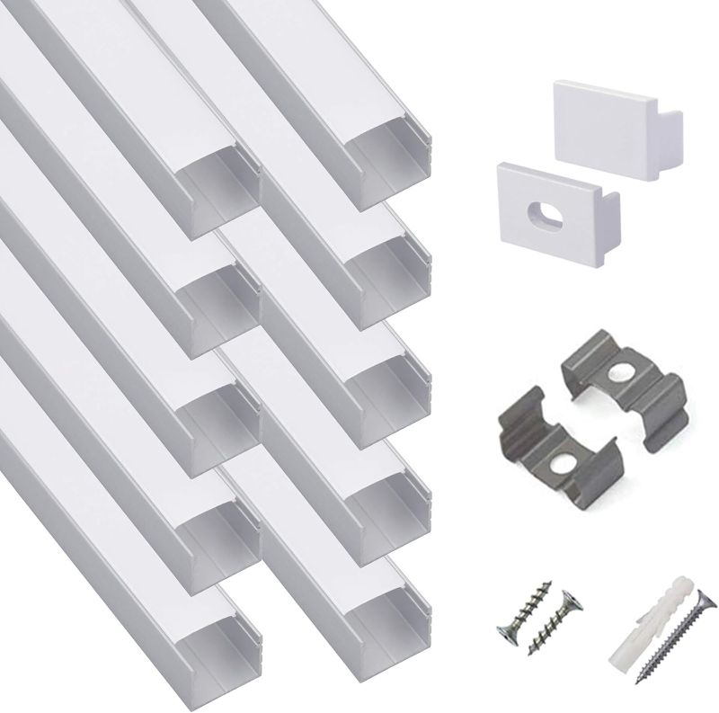 Photo 1 of 10-Pack 6.6ft/ 2Meter Plus-Size U Shape LED Aluminum Channel System with milky Cover, End Caps and Mounting Clips, Aluminum Profile for LED Strip Light, Special for Philips Hue Strip