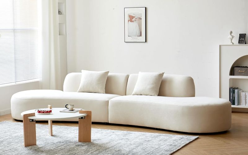 Photo 1 of ***ONLY RIGHT CUSHION AND ONE PILLOW/NO BACKS** 132 in. Armless 6-Seat Half-Moon Shaped Velvet Sectional Sofa in. Ivory