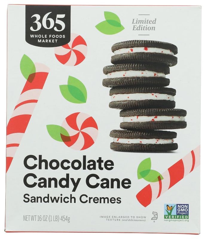 Photo 1 of 
365 by Whole Foods Market, Chocolate Candy Cane Sandwich Cremes, 16 Ounce