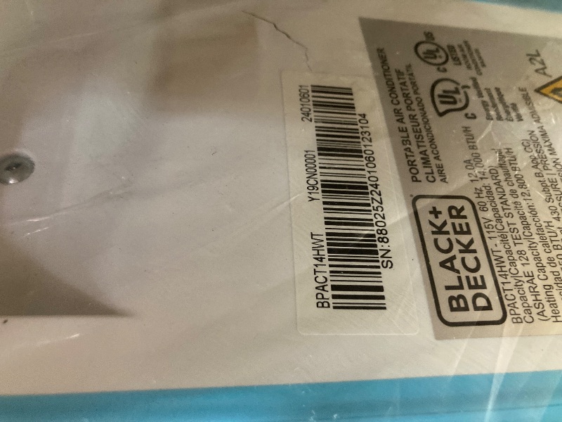 Photo 1 of BLACK+DECKER Smart Portable Air Conditioner, 14,000 BTU ASHRAE 128 (10,000 BTU DOE) for Rooms up to 700 Sq. Ft., Smart Portable AC with Follow Me Remote and Window Kit, BPACT14WT, White