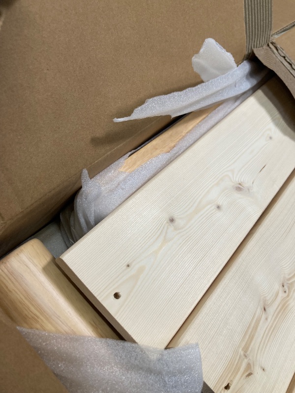Photo 1 of **missing pieces***VOVUVK Deluxe Wood Bed Frame, Mid Century Modern Solid Wooden Platform Bed with Headboard, Wooden Bed Slats, No Box Spring Needed, Easy Assembly(Queen Nature)