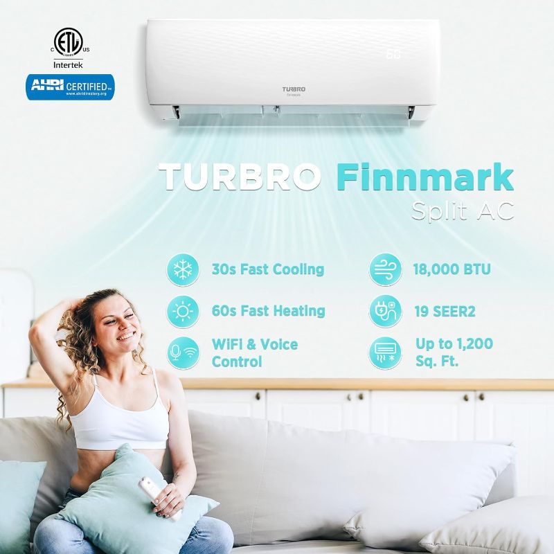 Photo 1 of **factory sealed as shown in photos**THIS IS ONLY THE PORTION THAT GOES ON THE WALL NOT THE OUTSIDE UNIT**
TURBRO 18,000 BTU Ductless Mini Split AC with Heat Pump, Inverter Compressor, 19 SEER2, 230V, R32 Refrigerant, Pre-charged Evaporator, WiFi-Enabled,