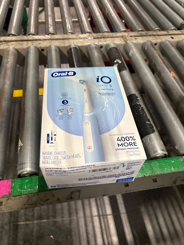 Photo 1 of **factory sealed-box untampered with**
Oral-B iO Deep Clean Rechargeable Electric Powered Toothbrush, Icy Blue with iO Series 3 Limited, 2 Brush Heads and Travel Case - Pressure Sensor to Protect Gums - 3 Cleaning Settings - 2 Minute Timer