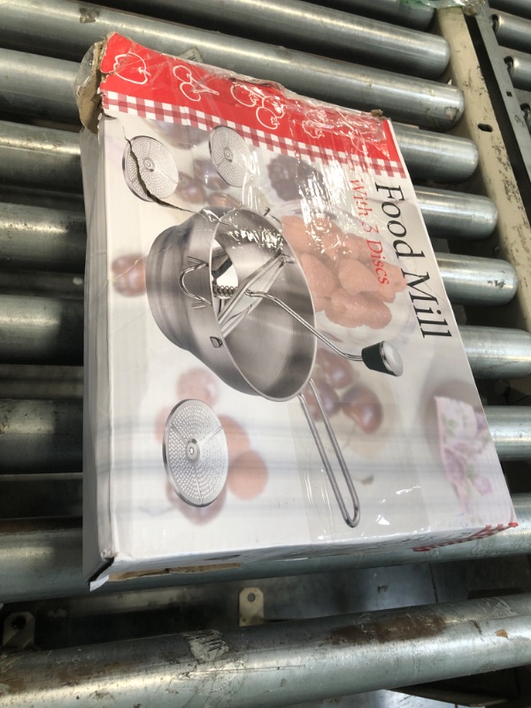 Photo 1 of 1 PCS Food Mill, Stainless Steel Food Mill for Tomato Sauce&Canning, Food Mill Hand Crank with 3 Grinding Plates for Mashing Grating Fruits Vegetables(7.5"/19cm x 3.2"/8cm)