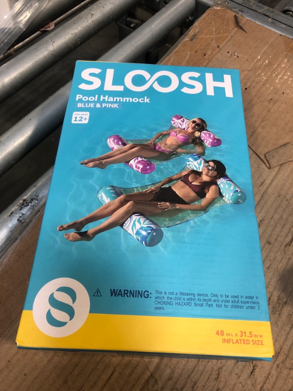 Photo 1 of **ONLY ONE** SLOOSH 2 Packs Tropical Leaves Hammock Pool Floats Adults, 4-in-1 Multi-Purpose Inflatable Pool Floats PVC Water Hammock Lounge Floaties (Blue&Pink)