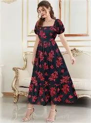 Photo 1 of  STOCK PHOTO NOT EXACT THIS DRESSS HAS A BLACK TOP AND FLORAL BOTTOM***********PinkPatty Women Gradient Maxi Dress 3/4 Sleeves V Neck Cocktail Party Dress Belted Wrap Dresses?Gradients1 L?