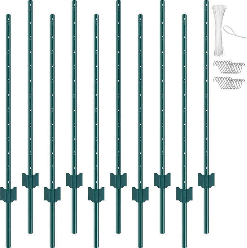 Photo 1 of 
VEVOR 4 Feet Fence Post, 10 Pack U-Channel Heavy Duty Metal Fence Posts with 20 Zip Ties & 20 Clips, Sturdy Steel Fence Stakes for Garden Yard, Lawn,...