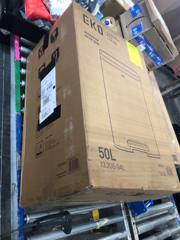 Photo 1 of **dented**EKO Madison Brushed Stainless 50 Liter/13.2 Gallon Step Trash Can with Inner Liner - Fingerprint Resistant Finish