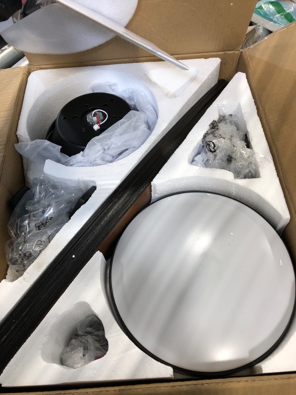 Photo 1 of **MISSING HARDWARE AND ELECTRICAL COMPONENTS ** JSAITEE Ceiling Fans with Lights, 52 Inch Low Profile Ceiling Fan with Light and Remote Control, Flush Mount, DC Reversible Motor, Noiseless, Brown 6 Speeds Ceiling Fan for Bedroom.