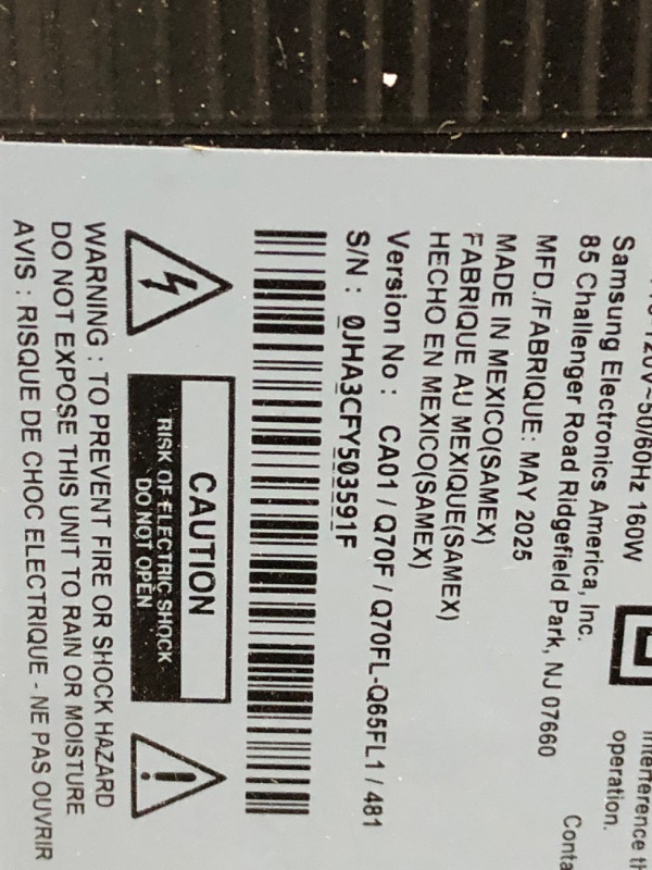 Photo 1 of ** USE FOR PARTS**
Samsung 65-Inch Class QLED Q7F Series Samsung Vision AI Smart TV (2025 Model, 65Q7F) Quantum HDR, Object Tracking Sound Lite, Q4 AI Gen1 Processor, 4K upscaling, Gaming Hub, Alexa Built-in