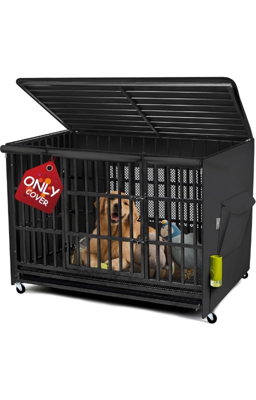 Photo 1 of ** similar image, size L***Explore Land 42 inches Dog Crate Cover with Top Panel Non-Toxic Inodorous Polyester Friendly for Dogs (Black)