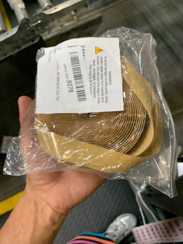 Photo 1 of (16 FT x 3/4 Inch) Strips with Adhesive for Fabric, Stick On for Fabric, No Sew Sticky Back for Clothes, Curtains - Heavy Duty Double Sided Hook and Loop Hem Tape Fasteners, No Sewing No Iron, Tan