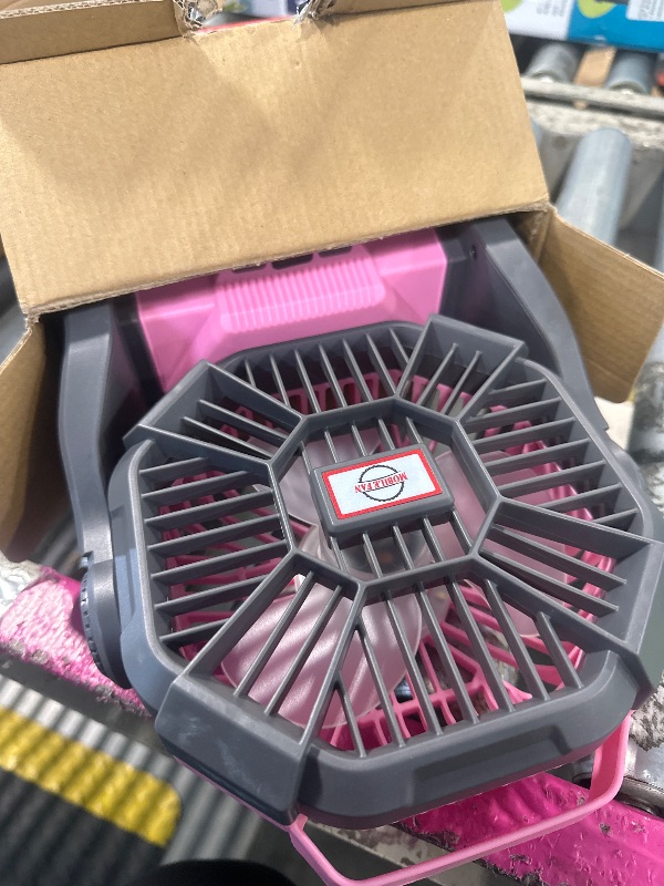 Photo 1 of **MISSING CHARGER** DOWILLDO Camping Fan with LED Lantern, 20000mAh Portable Rechargeable Battery Powered Table Fan with Hook, Camping Gear for Picnic, Fishing, Car or Hurricane Power Outages (Pink)