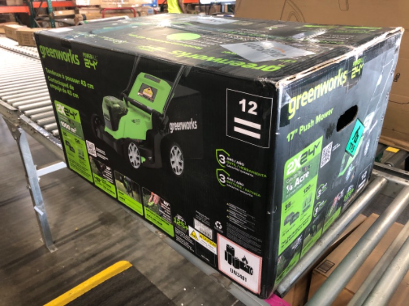 Photo 1 of     Greenworks 48V (2 x 24V) 17" Cordless (Push) Lawn Mower (125+ Compatible Tools), (2) 4.0Ah Batteries and Dual Port Rapid Charger Included